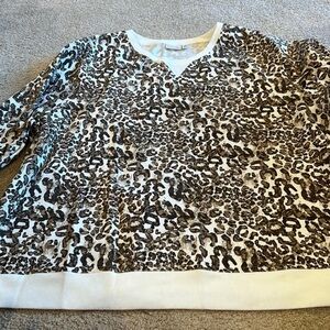 Kim Rogers Animal Print Pullover in Cream and Brown
